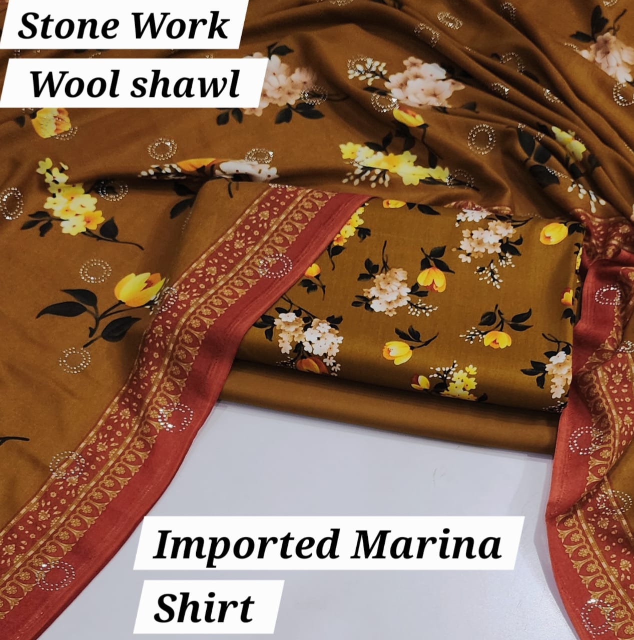 Premium Marina Stone-Work Shawl 3-Piece Suit