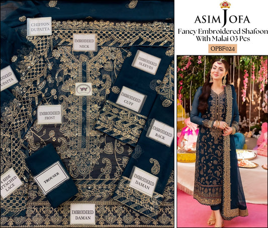 Asim Jofa – Fancy Embroidered Chiffon 3-Piece Suit