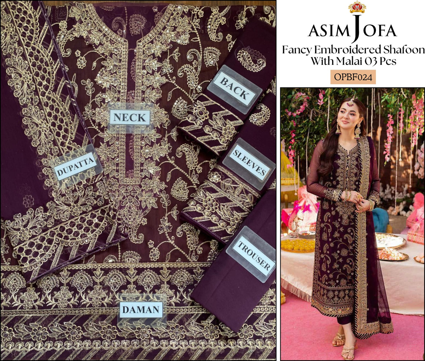 Asim Jofa – Fancy Embroidered Chiffon 3-Piece Suit