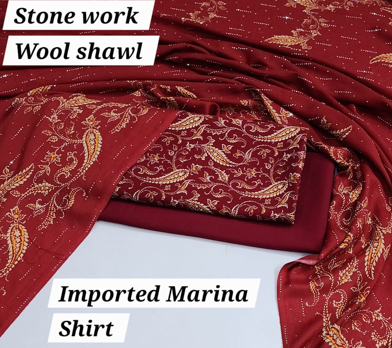 Premium Marina Stone-Work Shawl 3-Piece Suit
