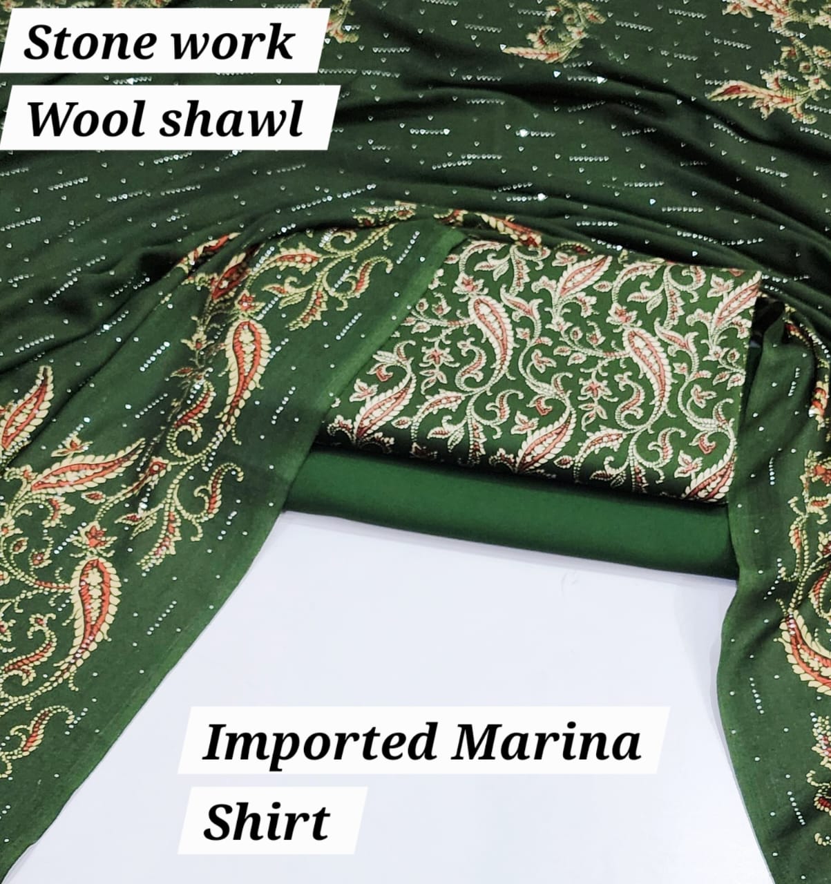 Premium Marina Stone-Work Shawl 3-Piece Suit