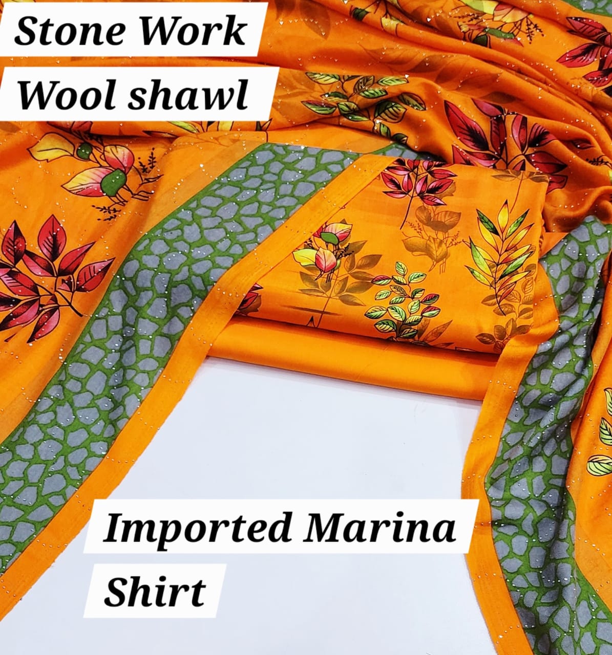 Premium Marina Stone-Work Shawl 3-Piece Suit
