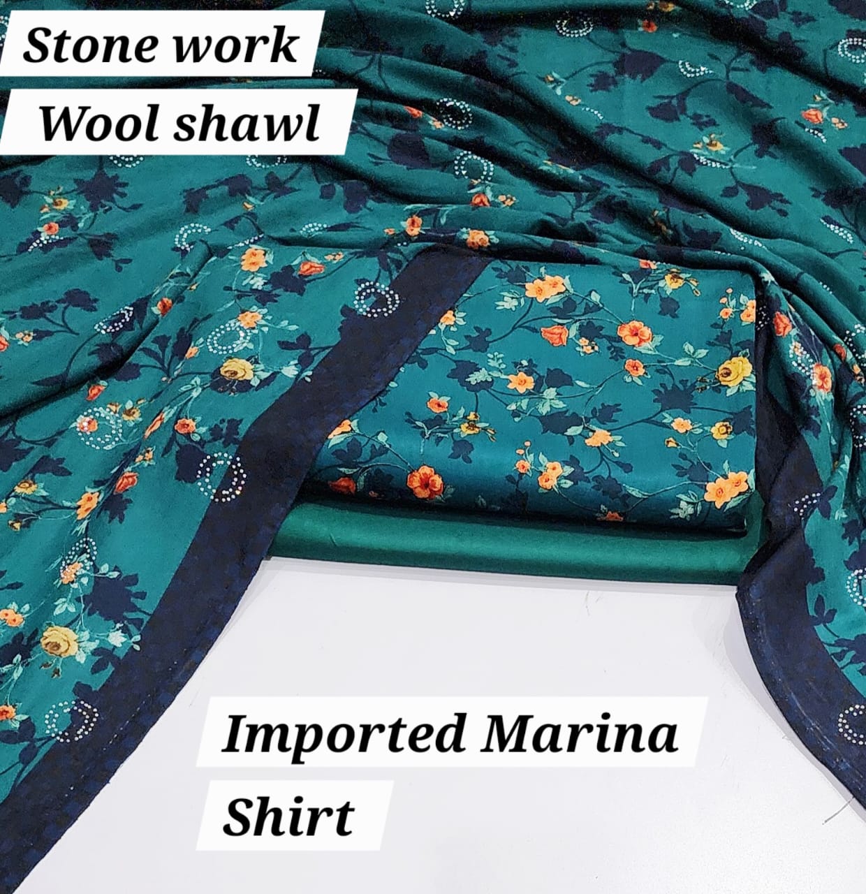 Premium Marina Stone-Work Shawl 3-Piece Suit