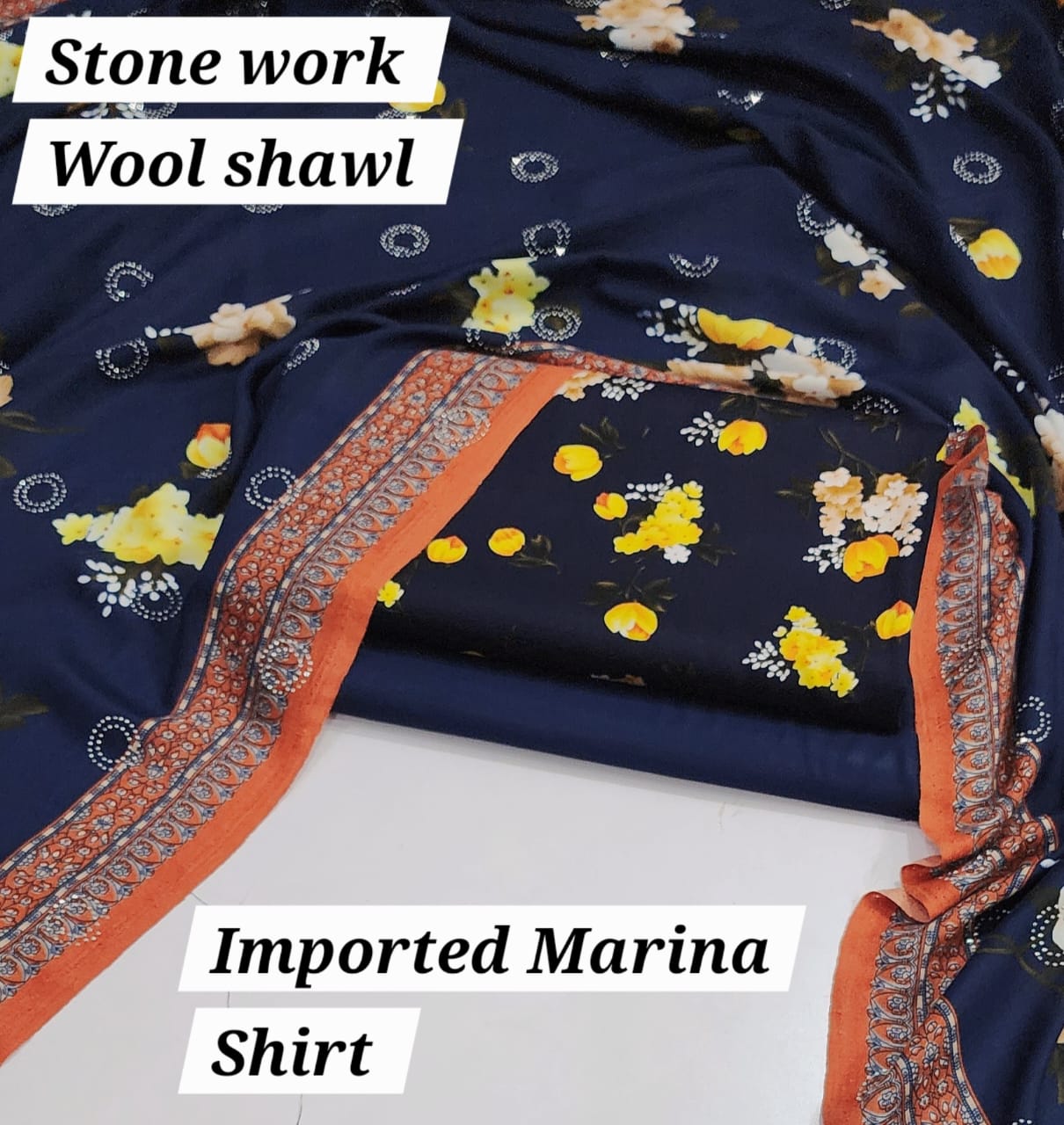 Premium Marina Stone-Work Shawl 3-Piece Suit