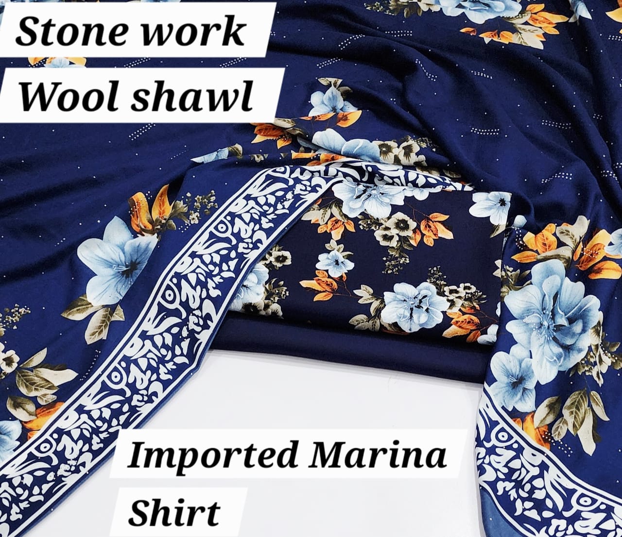 Premium Marina Stone-Work Shawl 3-Piece Suit