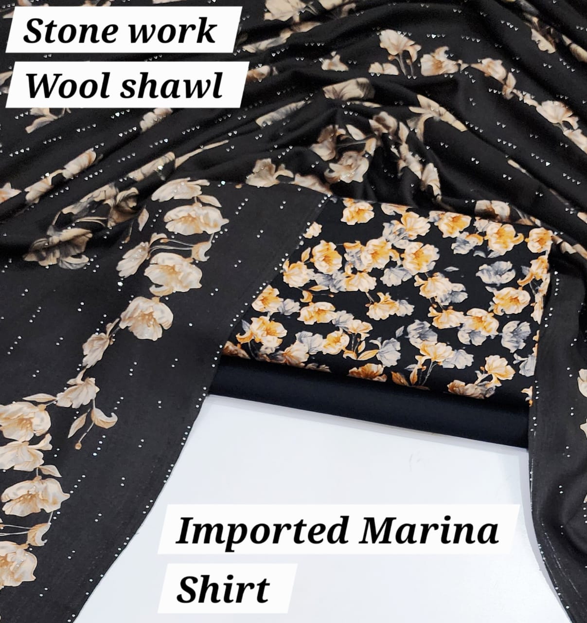 Premium Marina Stone-Work Shawl 3-Piece Suit