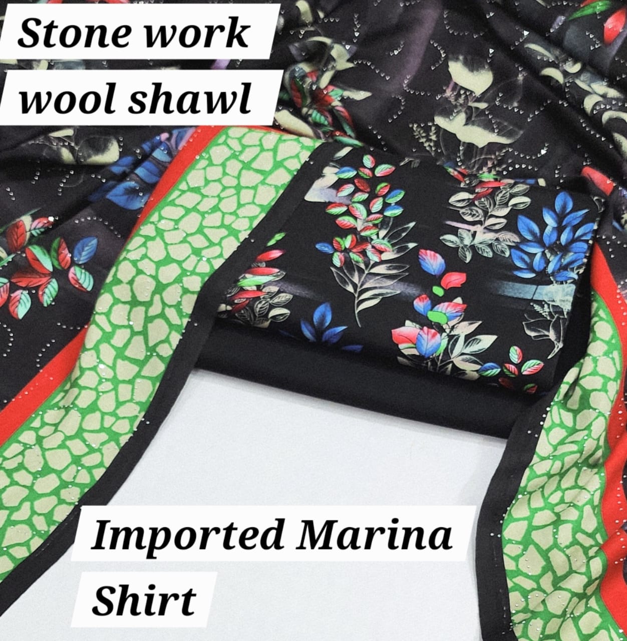 Premium Marina Stone-Work Shawl 3-Piece Suit