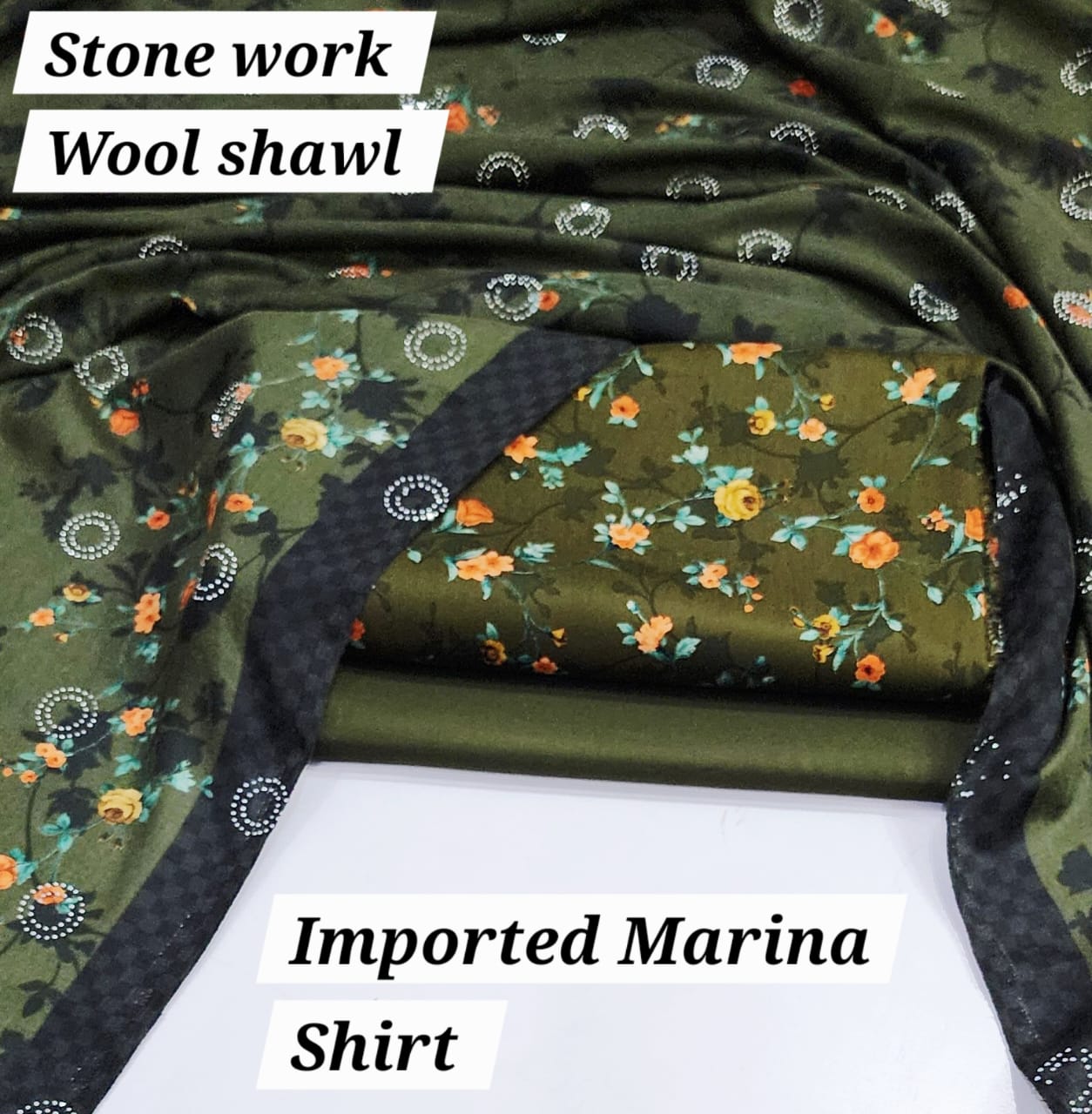 Premium Marina Stone-Work Shawl 3-Piece Suit