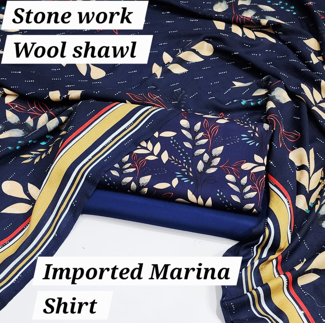 Premium Marina Stone-Work Shawl 3-Piece Suit